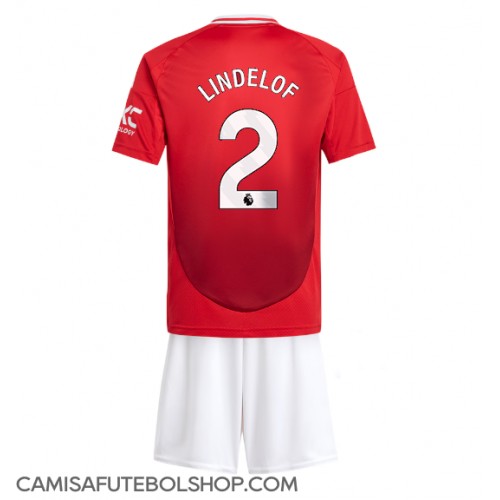 Camisa de time de futebol Manchester United Victor Lindelof #2 Replicas 1º Equipamento Infantil 2024-25 Manga Curta (+ Calças curtas)